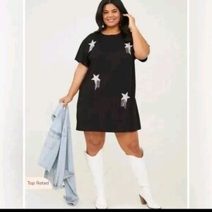 ARULA Black Mini Dress with White Star Accents